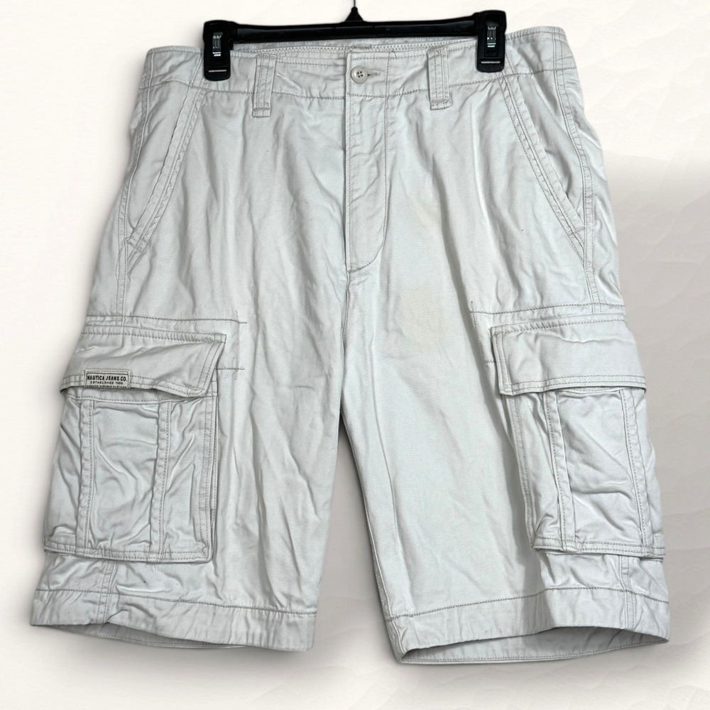 Nautica Jeans Co Cargo Gorpcore Preppy Shorts Mens 32 White Utility Pocket